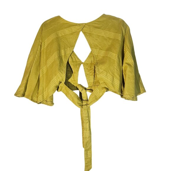 Free People Open Back Crop Linen Top Boho Festival Coastal Core Flutter Sleeve - Picture 3 of 10